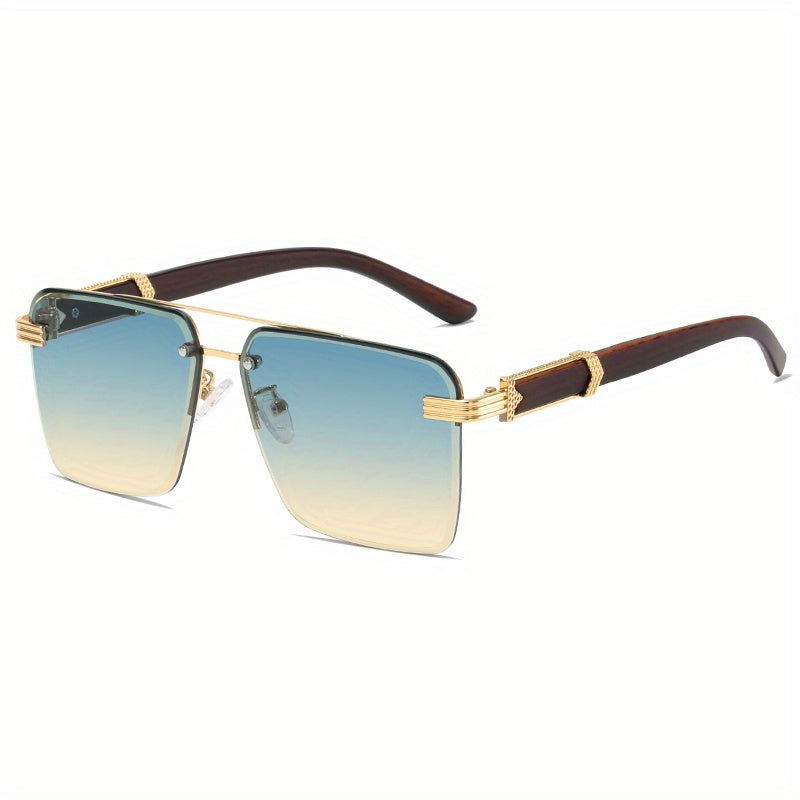 Square Lens Metal Frame Double Bridges Glasses, For Men Women Outdoor Party Vacation Travel Decors Photo Props, Ideal Choice For Gifts