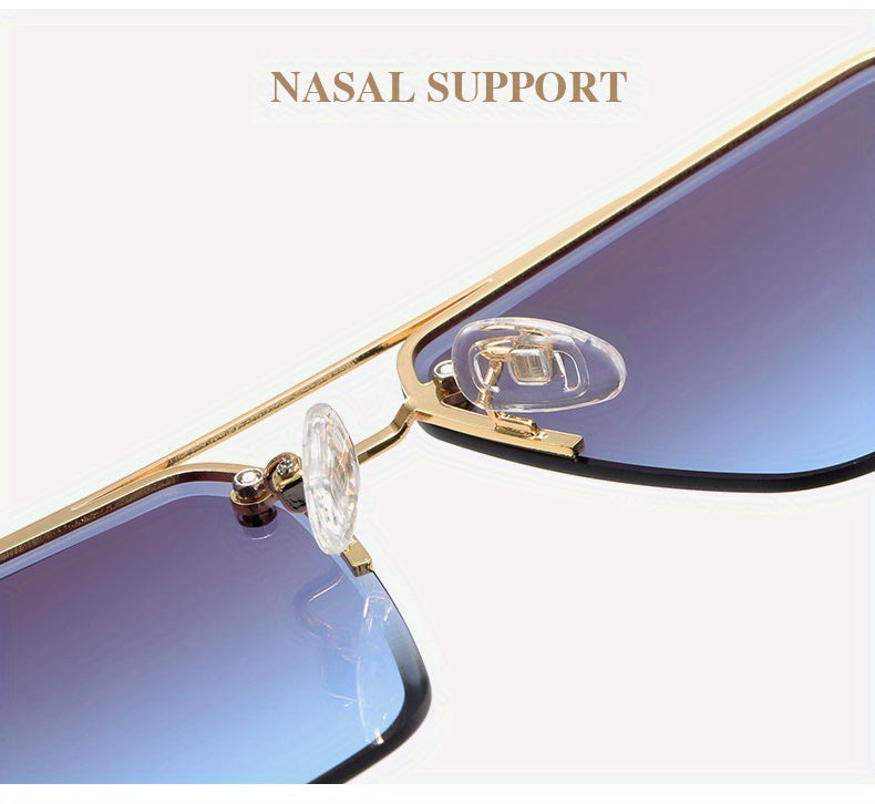 Square Lens Metal Frame Double Bridges Glasses, For Men Women Outdoor Party Vacation Travel Decors Photo Props, Ideal Choice For Gifts