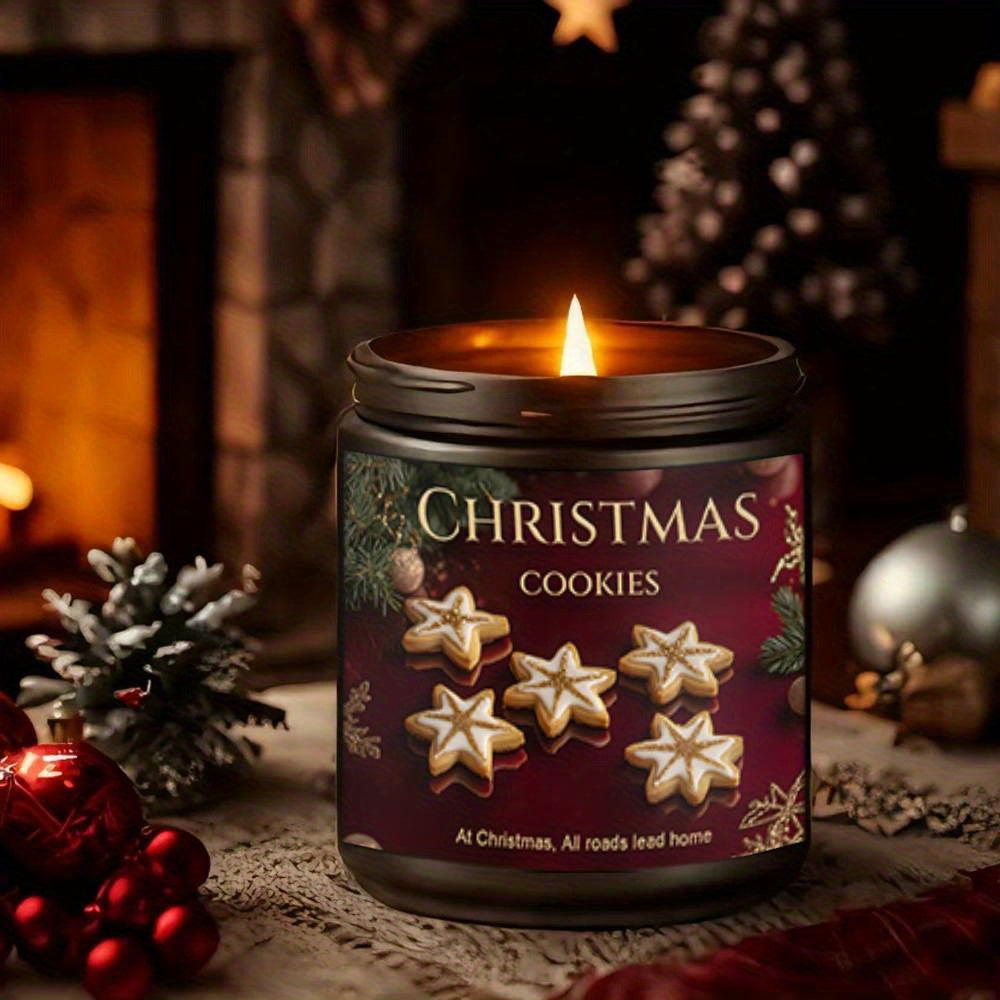 Christmas Cookies Scented Glass Candle - Lavender Aroma, Non-Electric, Decorative Centerpiece for Home, Ideal Gift for Women, Men, Mom, Dad, Friends, Bestie, Son, Daughter - 1pc
