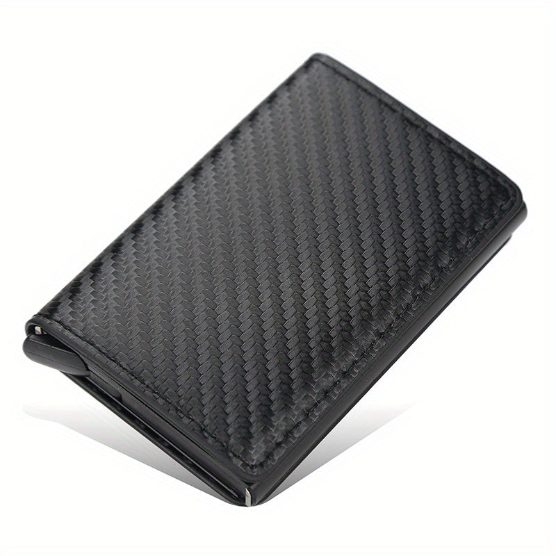 RFID Blocking Slim Metal Wallet - Card Cases with Carbon Fiber, Pop-Up, Minimalist Design, Small Black Purse for Men - Durable, Thin, and Stylish Credit Card Holder