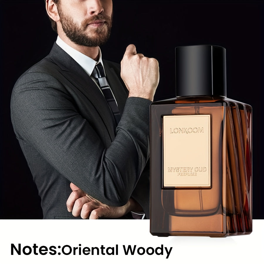 LONKOOM Mystery Oud Parfum - Long-Lasting 4-6 Hour Luxury Oud Perfume, Oriental Woody Fragrance with Agarwood, Brazilian Rosewood, Sandalwood, Vanilla, Amber - Unisex Women's & Men's, Elegant Golden Bottle for Formal Events, Dates, Gifts - 100ml/3.4fl.oz