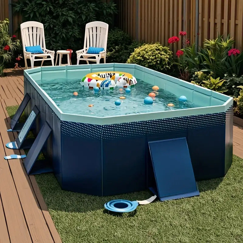 December 25th Christmas Indoor Pool Party, PVC Material Cold-Resistant, Unique Water Fun for Holiday Celebrations - Large Family Outdoor Foldable Pool | No Assembly Required, Durable Frame, Ocean Blue, Perfect for Summer Gatherings & 29 Festive