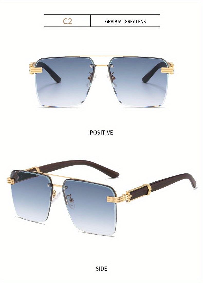 Square Lens Metal Frame Double Bridges Glasses, For Men Women Outdoor Party Vacation Travel Decors Photo Props, Ideal Choice For Gifts