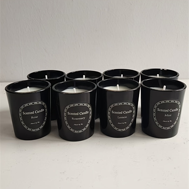 Candle Set, Soy Wax, 8 Scents, Lemon, Lavender, Rose, Vanilla, Jasmine, Mint, Gardenia, Rosemary, with Glass Bottle, for Indoor Use, for Christmas, Halloween, Easter, Valentine'S Day, Graduatio