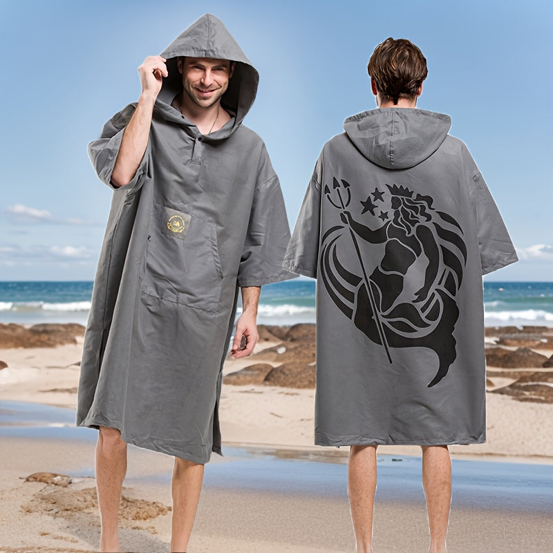 HiTurbo Surf Poncho Changing Towel Robe with Hood - Microfiber Beach Wetsuit Top, Lightweight, Machine Washable, One Size Fits All, Stylish Graphic Design for Surfing, Swimming, Bathing, Parka