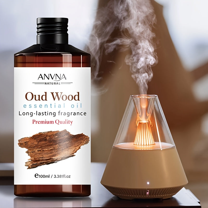 ANVNA Premium Oud Wood Essential Oil - Long-Lasting Fragrance, Hypoallergenic, Moisturizing & Smoothing for Hair, Light Beige, Massage, DIY Perfume, Suitable for Men & Women, Office, Bedroom, Hotel Use, Fragrance Perfume, Bedroom Fragrance, Elegant Bottl