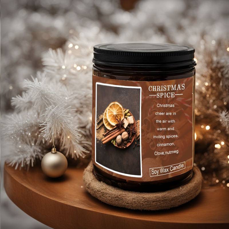 1pc Festive Christmas Spice Soy Wax Candle, 5.3oz - Lavender & Cinnamon Scented with Nutmeg & Orange Peel Illustrations | Ideal Holiday Gift for Women, Men, Mom, Dad, Grandparents, Friends | Perfect for Xmas Home Decor & Gifting, Christmas Gift