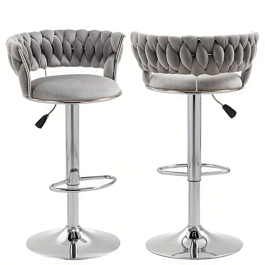 Velvet Swivel Bar Stools, Adjustable Counter Height Bar Stool with Woven Back, Upholstered Kitchen Dining Chairs, Modern Barstools for Kitchen Island, Cafe, Pub, Bar Counter, Bar Stool Set, Bar Chair, Bar Stools Set of 2, Bar Stool Set of 4, Bar Chair Se