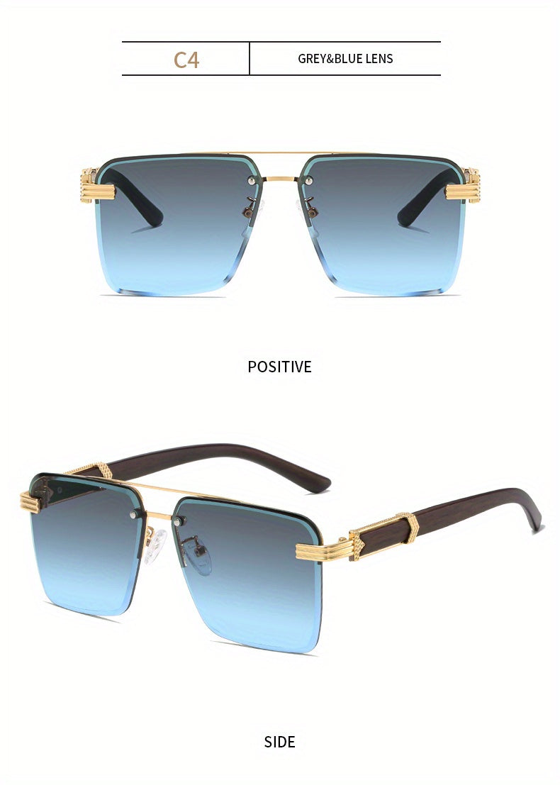 Square Lens Metal Frame Double Bridges Glasses, For Men Women Outdoor Party Vacation Travel Decors Photo Props, Ideal Choice For Gifts