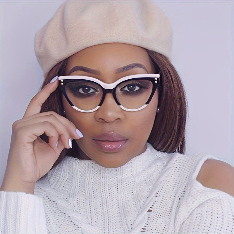 1pc Unisex Cat-Eye Glasses - Clear Frame with Black Lenses, Fashionable Eyewear for Men and Women, Perfect for Casual Attire, Everyday Eyewear | Modern Cat Eye Glasses | Durable Eyeglasses