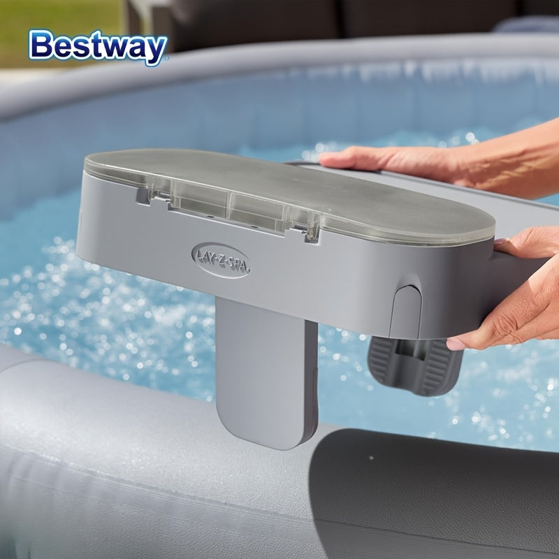 Bestway 60337 Summer Pool Spa Table Board, Portable Detachable Cup Holder for Bath and Pool, with Waterproof Lid, Fits Fruit Trays and Tablets, Suitable for Bathing and Party Scenes