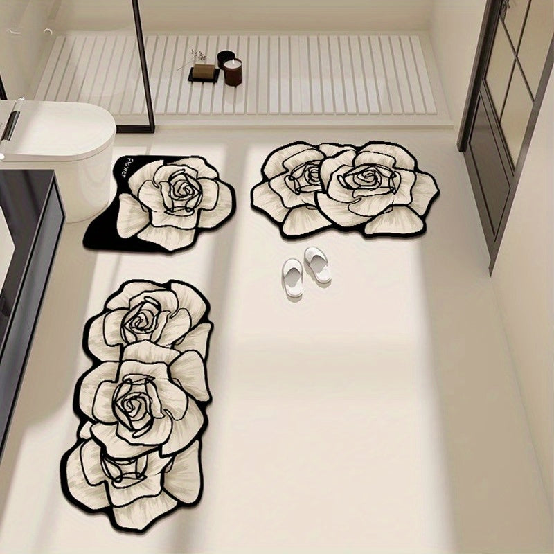 1 set/3pcs soft and absorbent, bathroom non-slip mat, toilet U-shaped, washable floor mat, entrance door mat, European and American simple toilet floor mat, non-slip design, bathroom decoration supplies, home decoration