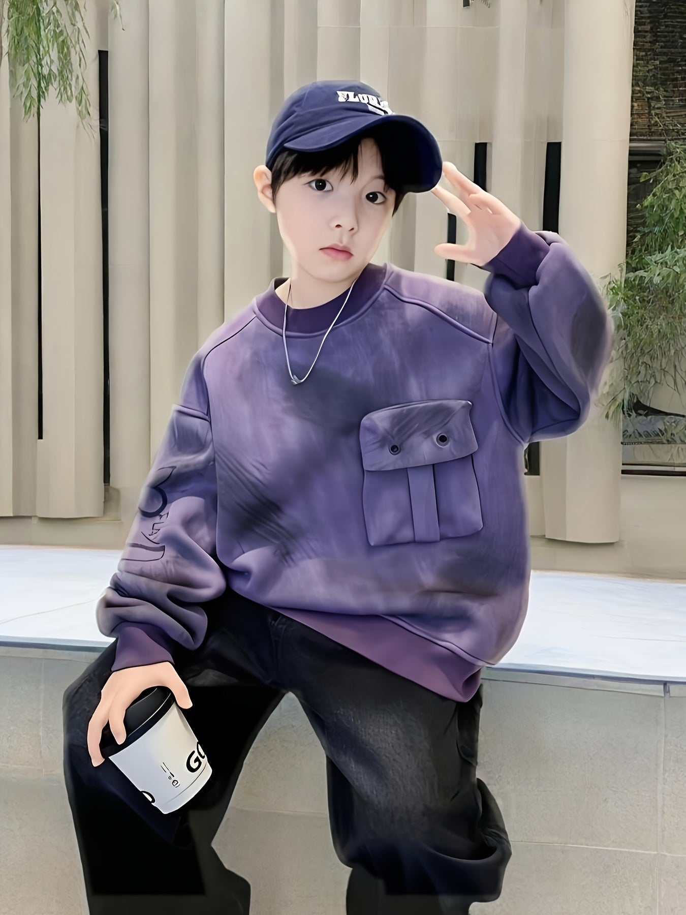 1pc Boys' Casual Crew Neck Sweatshirt - Solid Color Long Sleeve Pullover with Pockets, Regular Fit Spring/Fall Gift for Kids, Stylish and Functional Design, Sweater for Boy, Everyday Kids Clothing, Functional Pocket Design, Comfortable Kids Wear