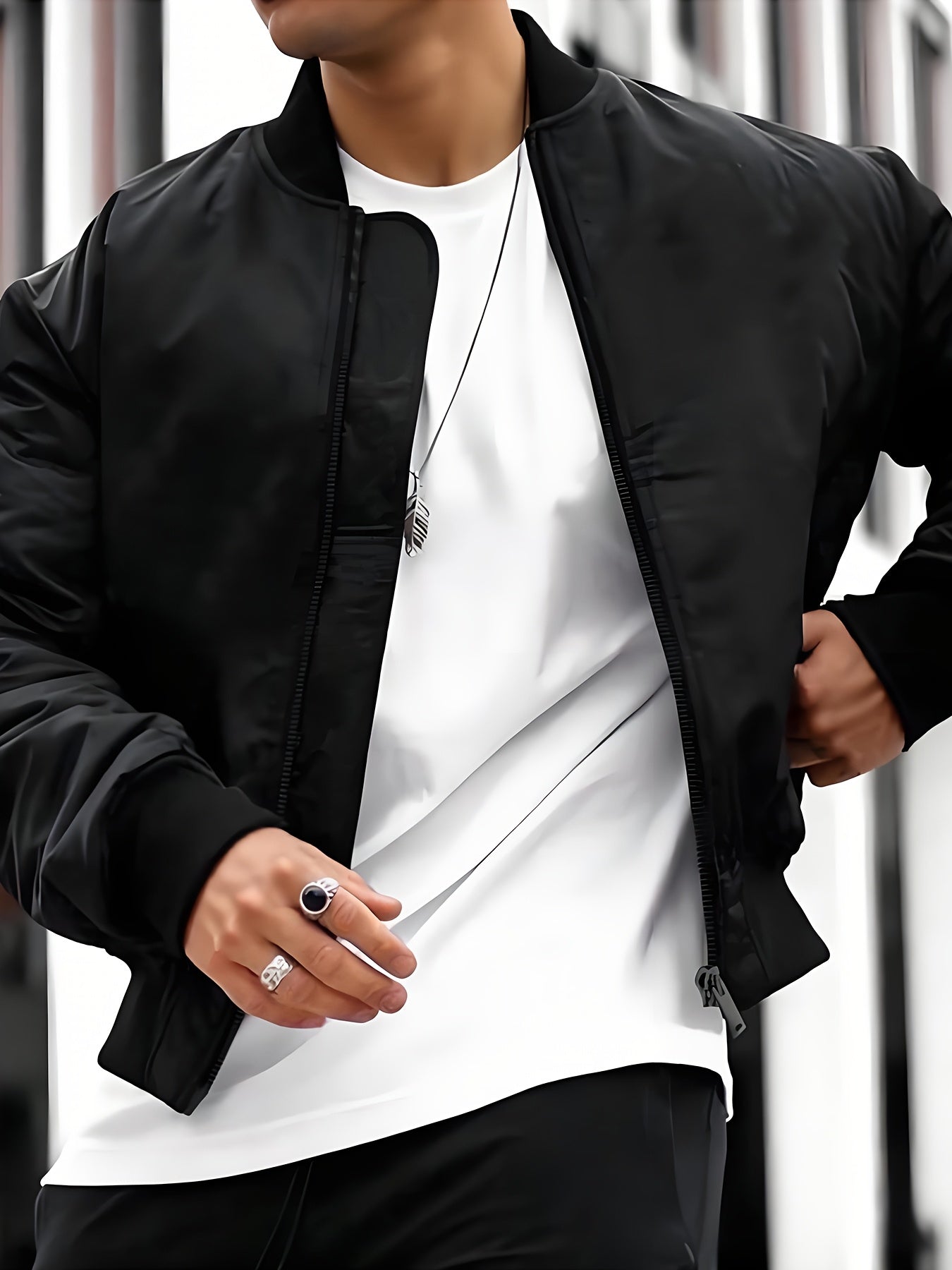 Men'S Casual Baseball Jacket with Bold Red Lips Graphic - Lightweight Long Sleeve Zip-Up Outerwear, White Collar & Cuffs, Polyester Lining, Spring/Fall Fashion Coat, Spring Outerwear | Bold Fashion Jacket | Polyester Jacket