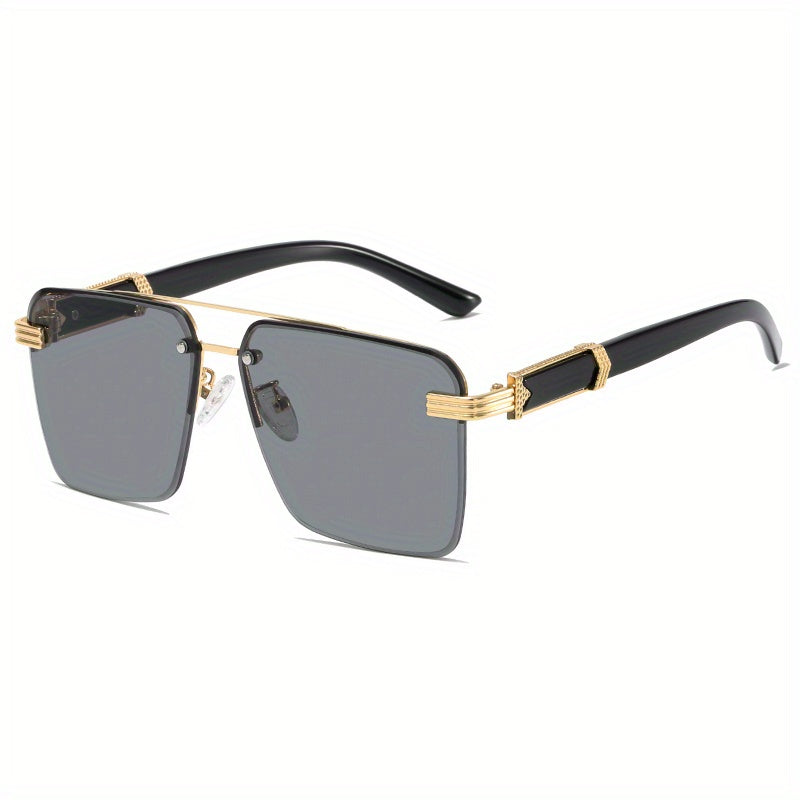Square Lens Metal Frame Double Bridges Glasses, For Men Women Outdoor Party Vacation Travel Decors Photo Props, Ideal Choice For Gifts