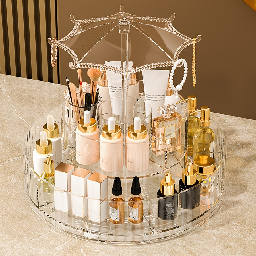 Luxurious 360° Rotating Cosmetic Organizer - Large Capacity, Transparent Storage Box for Lipstick, Lotion, Perfume & Brushes - Perfect for Vanity or Bathroom Display, Makeup Vanity Desk, Finisher, Cosmetic Display Cabinet, Adjustable