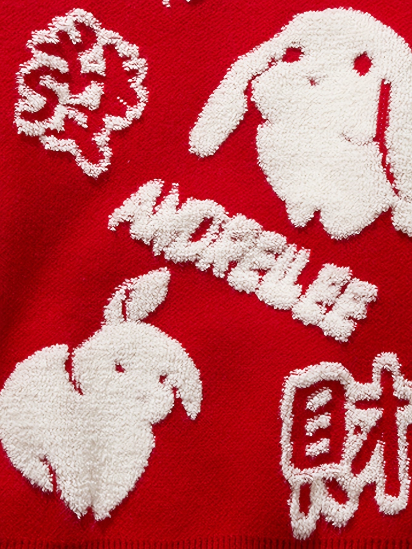 YWFG Cute Knitted Cute Rabbit & Wealth Chenille Embroidery Sweater, Men's Casual Warm Crew Neck Pullover Sweater For Men Fall Winter