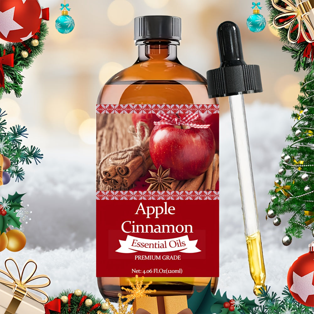 Apple & Cinnamon Essential Oil - Christmas Gift - 120ml/4.06fl.oz - Perfume Oil - 100% Pure Care Grade for Nail, Hair & Beige Care, Massage, Diffusers Humidifier, Moisturizing Massage Essential Oil for Men & Women, Meditation, Fragrance Oil