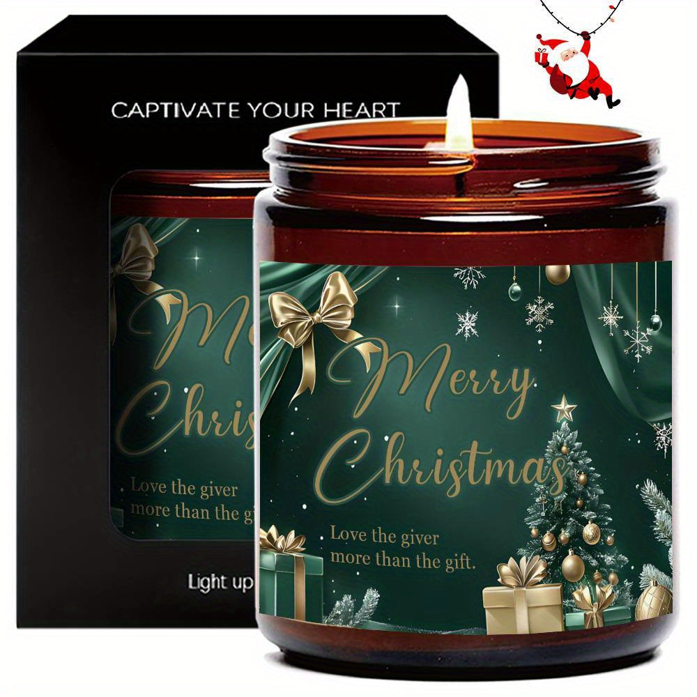 Merry Christmas Candle - Festive Green & Golden Design with Snowflakes & Gift Bows, Lavender Scent, Perfect for Home Decor &, Ideal Gift for Family & Friends, Holiday Home Decor | Festive Candle Decor | Soy Wax Candle, Christmas Decorations