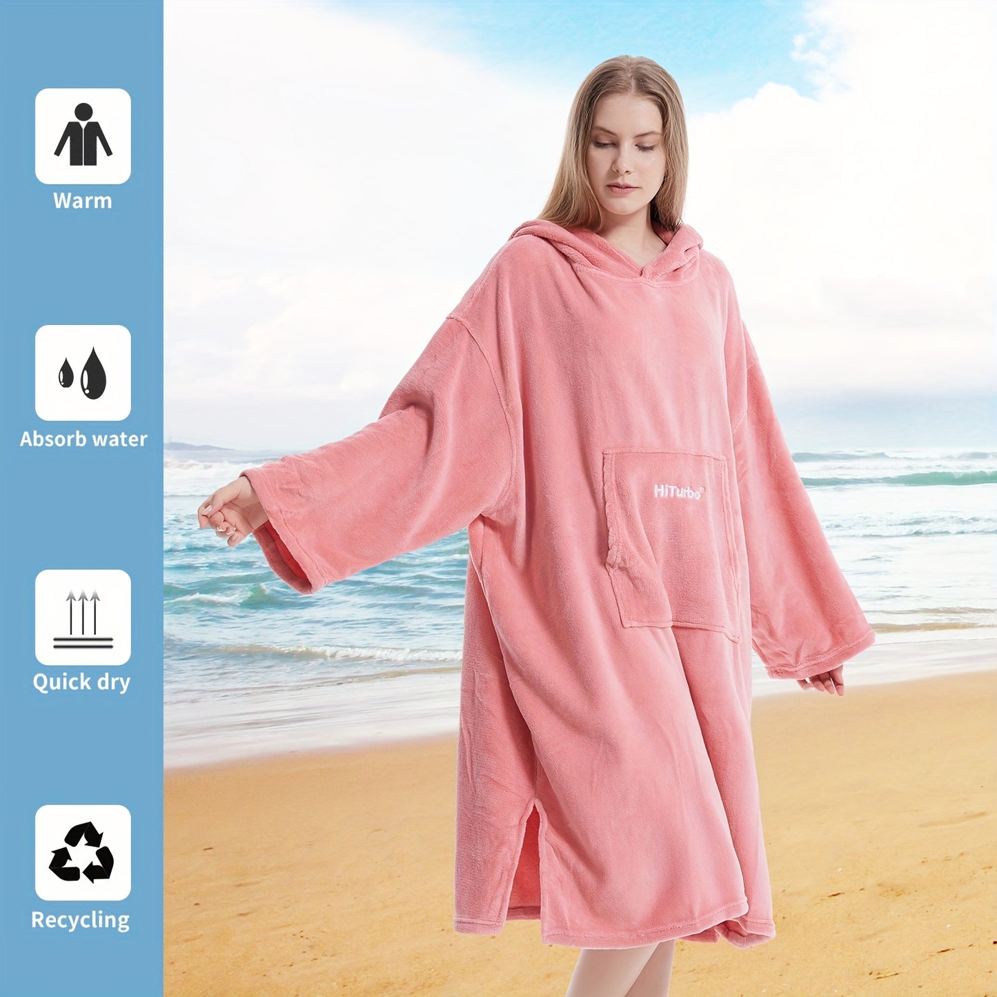 Chilllux, HiTurbo Ultra-Soft Coral Fleece Hooded Bathrobe - Oversized, Quick-Dry & Absorbent, Perfect for Swimming, Home, Showering, Diving, Surfing, Beach