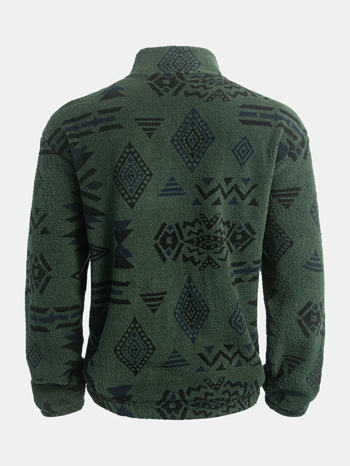 Men's Loose Fleece Ethnic Graphic Print Sweatshirt, Casual Half Zipper Stand Collar Long Sleeve Top For Outdoor