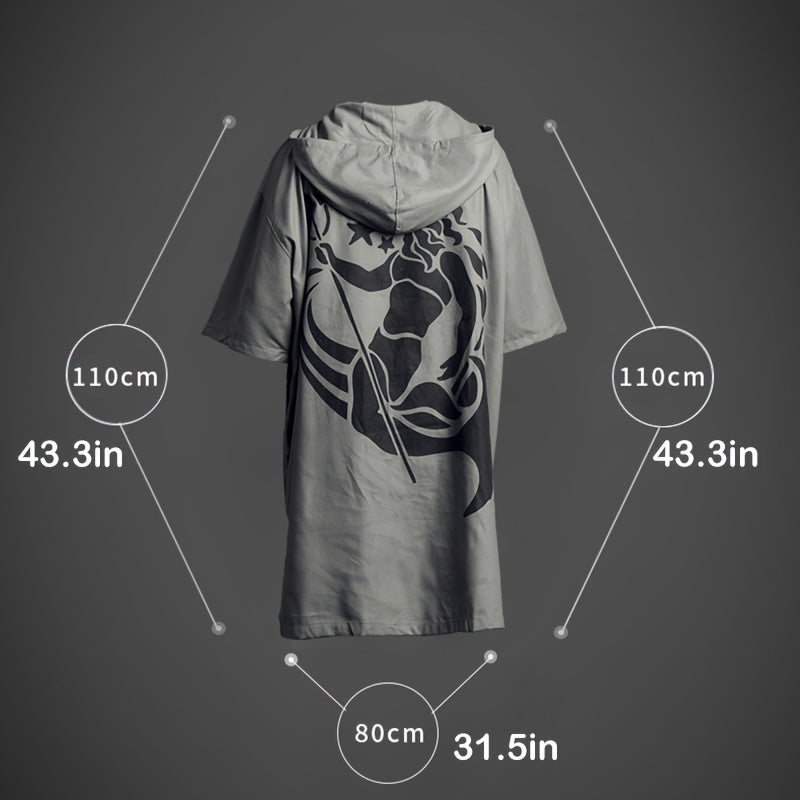 HiTurbo Surf Poncho Changing Towel Robe with Hood - Microfiber Beach Wetsuit Top, Lightweight, Machine Washable, One Size Fits All, Stylish Graphic Design for Surfing, Swimming, Bathing, Parka