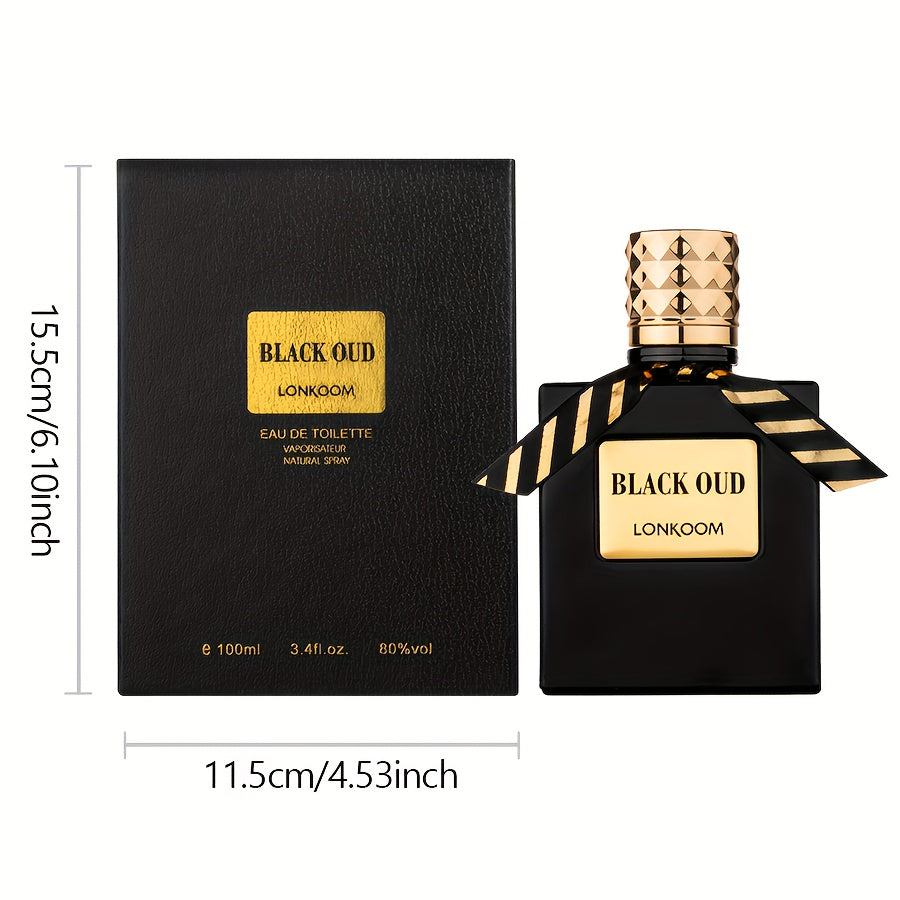 LONKOOM Black Oud Men'S EDT - Woody Aromatic, Long-Lasting 4-6 Hours, Luxury Oriental Scent with Lavender, Bergamot, Patchouli & Leather Notes, 100ml/3.4oz, Ideal for Gifting & Dates, Perfume for Man, Date Night Fragrance, Sophisticated Packaging, Highqu