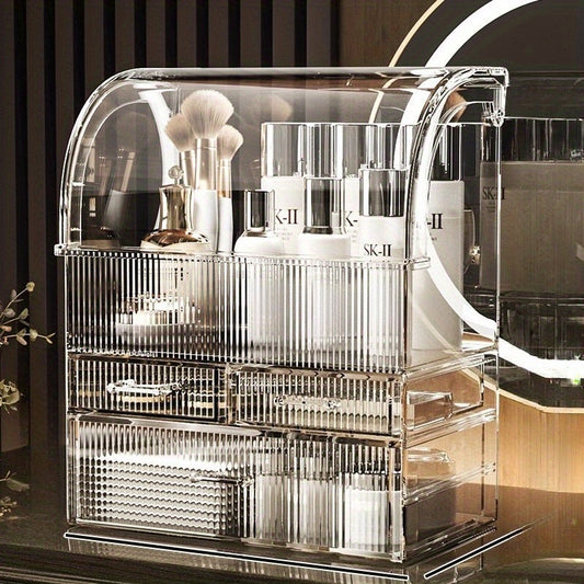 Striped Design • Freestanding Large Capacity Cosmetic Organizer with Detachable Compartments, Multi-Layer Storage for Skincare & Lipstick – Space-Saving Desktop Solution