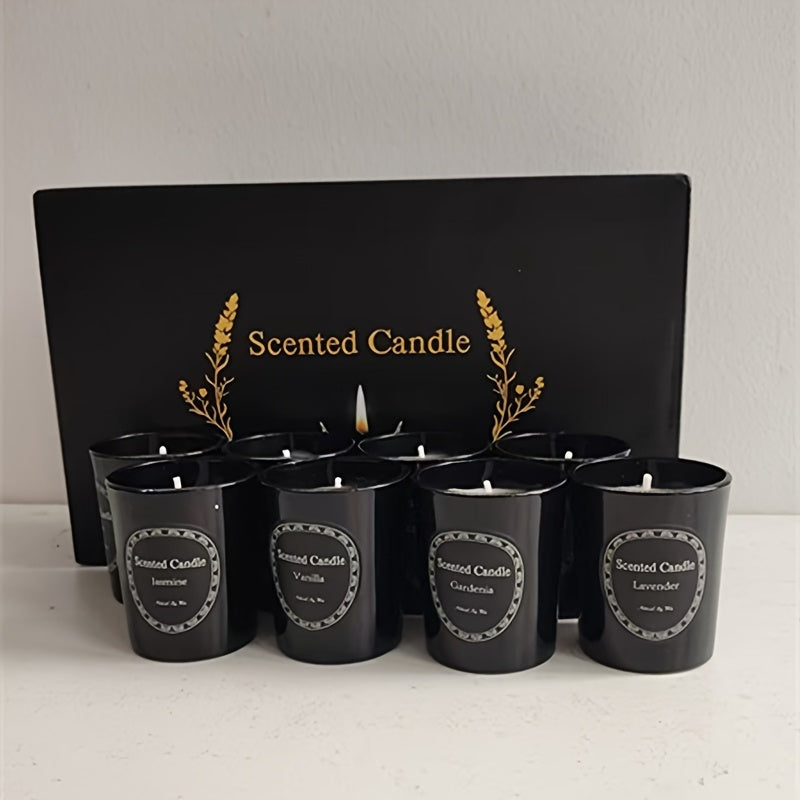 Candle Set, Soy Wax, 8 Scents, Lemon, Lavender, Rose, Vanilla, Jasmine, Mint, Gardenia, Rosemary, with Glass Bottle, for Indoor Use, for Christmas, Halloween, Easter, Valentine'S Day, Graduatio