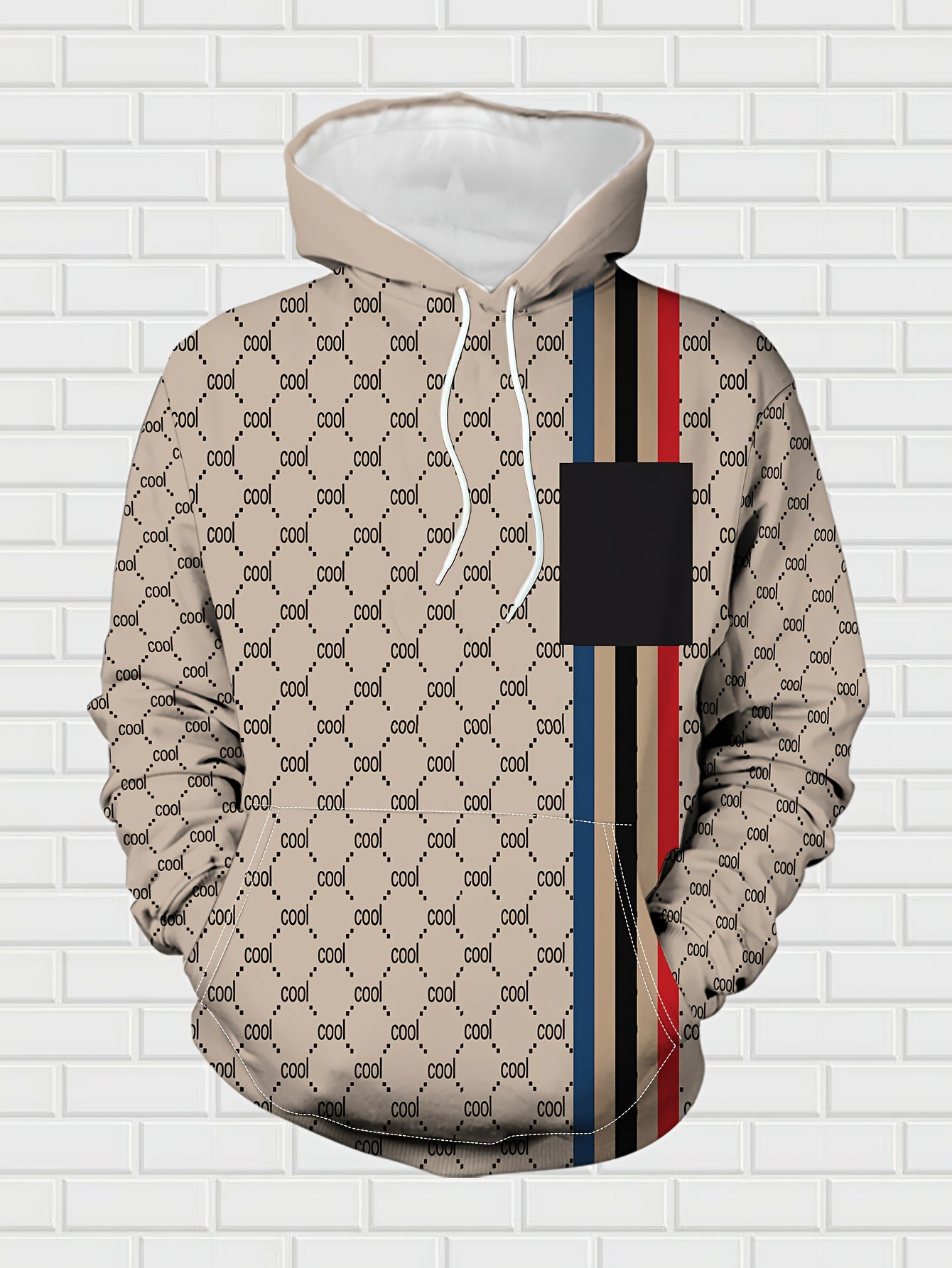 Plaid 2pcs Hoodie Set Autumn/Winter New Men'S Fashion Casual Classic Hooded Sweatshirt with Striped Top and Polyester Pockets for Street Outdoor Sports