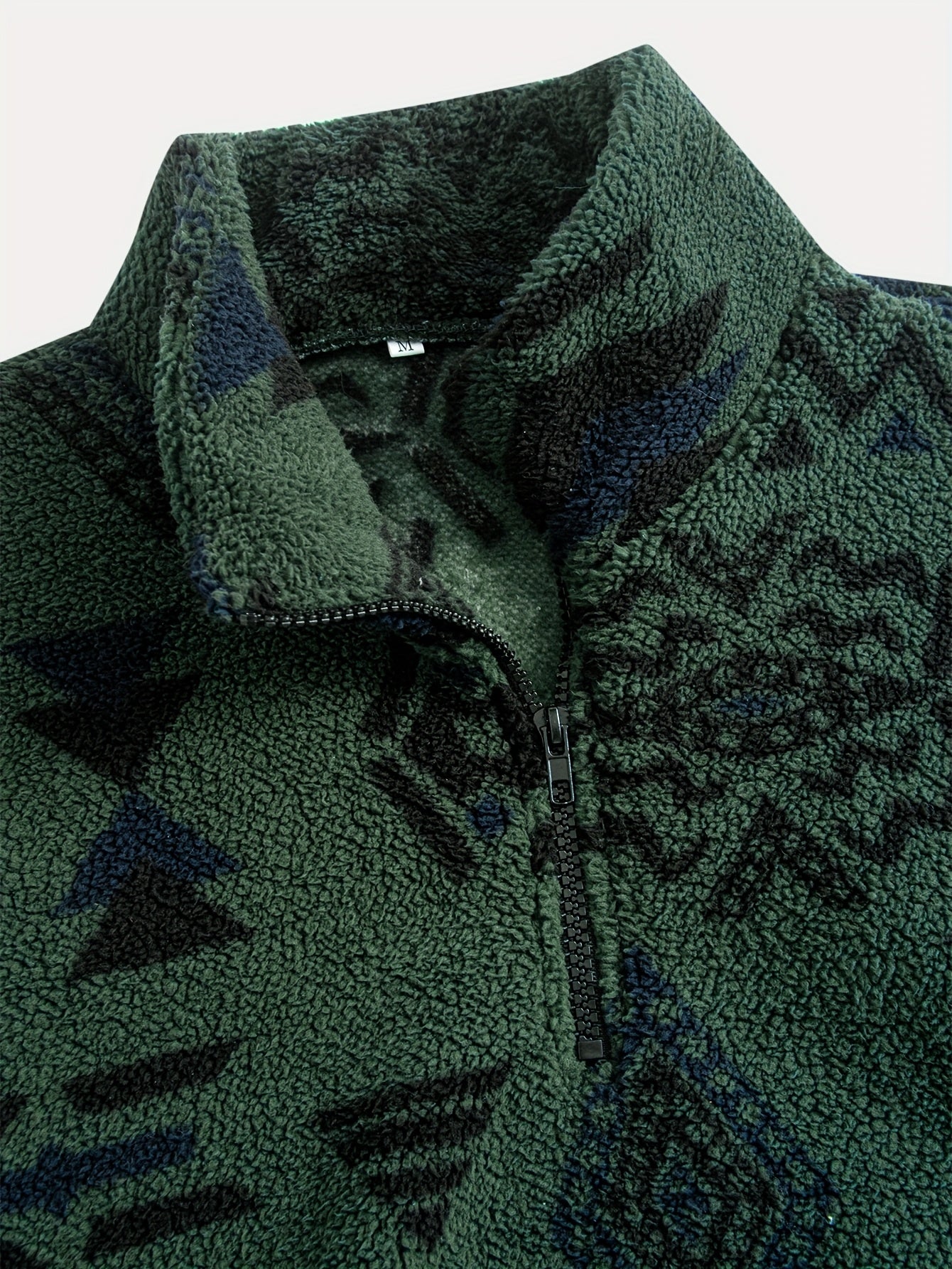 Men's Loose Fleece Ethnic Graphic Print Sweatshirt, Casual Half Zipper Stand Collar Long Sleeve Top For Outdoor