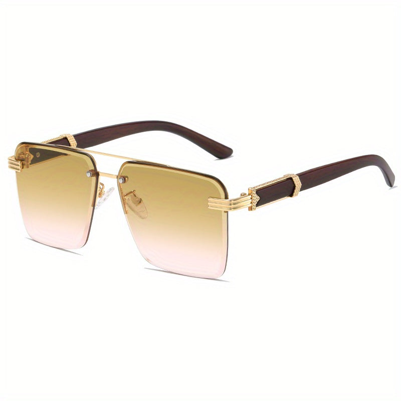Square Lens Metal Frame Double Bridges Glasses, For Men Women Outdoor Party Vacation Travel Decors Photo Props, Ideal Choice For Gifts