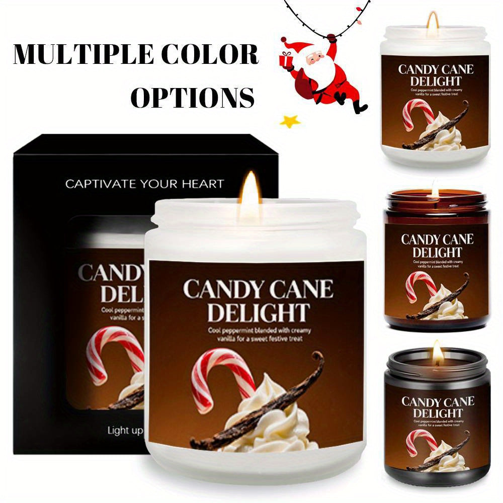 1pc Lavender Scented Candle Merry Christmas Candy Cane Delight Home Room Decor Festive Decoration Holiday Gift Idea for Friends Family Loved Ones Christmas Eve Christmas Day Seasonal Home Fragrance Cozy Atmosphere