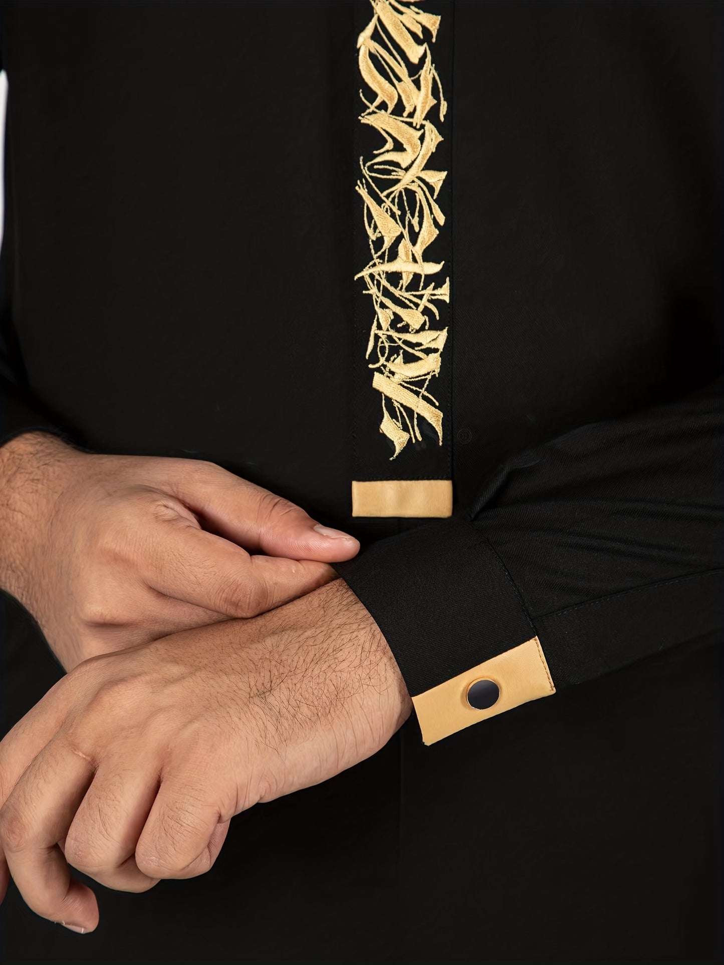 Arab Men's Plus Size Black Robe Muslim Casual Embroidered Jubba Robe All-season Universal Thobe Jubba Thawb For Men, Men's Clothing, Plus Size