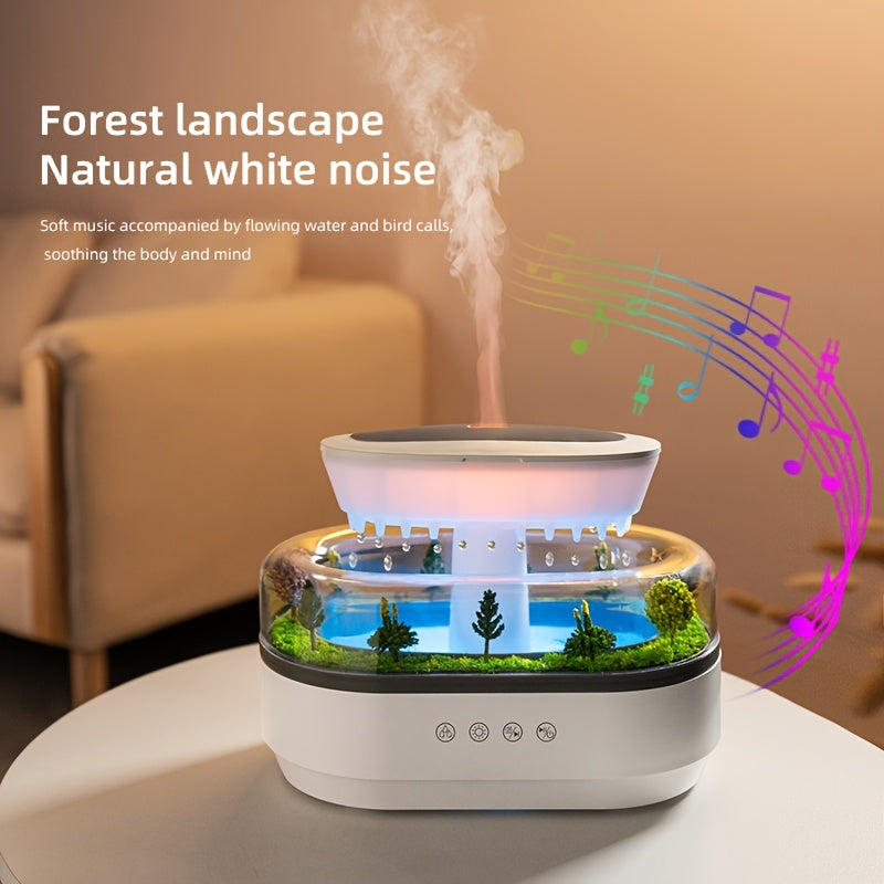 1pc Bedroom Aroma Diffuser & Humidifier with Multiple White Noise Options, Simulated Raindrop Design, Large Capacity Flame Humidifier, Home Appliance, Office Use, Single Room Humidifier, Holiday Gift, Christmas Present IP20 for Adapter, Aroma Diffuser fo