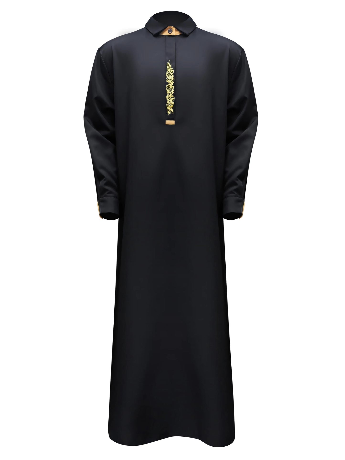 Arab Men's Plus Size Black Robe Muslim Casual Embroidered Jubba Robe All-season Universal Thobe Jubba Thawb For Men, Men's Clothing, Plus Size