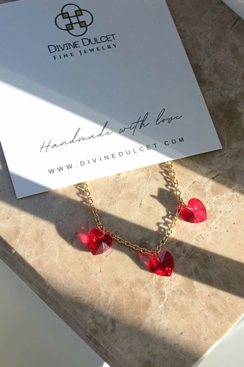 3 Red Hearts 24 Karat Gold Necklace