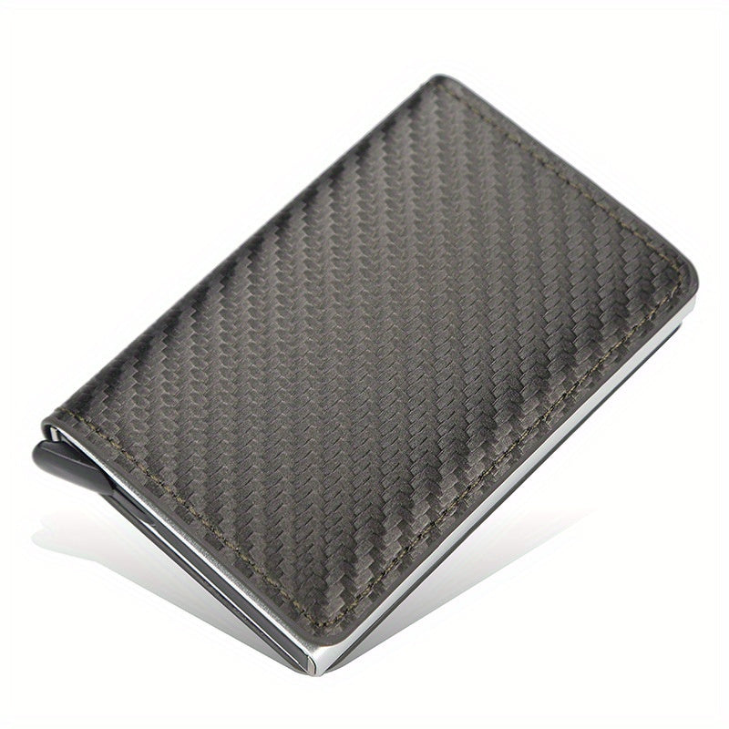 RFID Blocking Slim Metal Wallet - Card Cases with Carbon Fiber, Pop-Up, Minimalist Design, Small Black Purse for Men - Durable, Thin, and Stylish Credit Card Holder