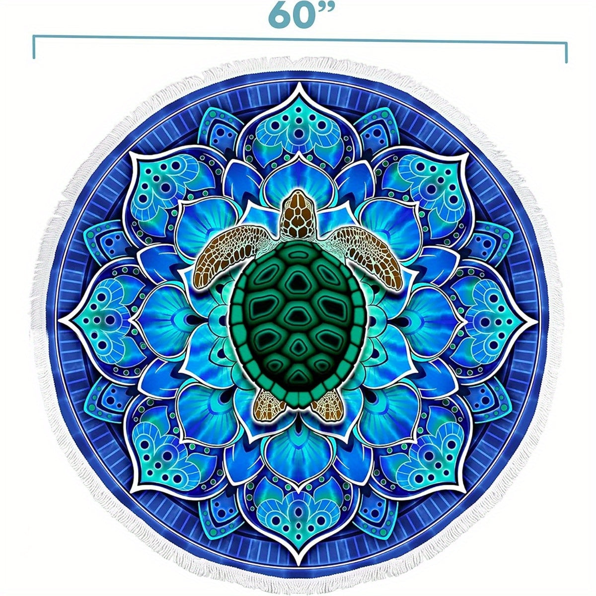 1pc Bohemian Style Sea Turtle Pattern Beach Towel, Round Design, Multi-Purpose Beach Towel, Picnic Camping Mat, Indoor Tablecloth, Sofa Cushion, Fun Sea Turtle Pattern Home Decor, Essential Travel Accessory for Vacation, Round Beach Towel, Microfiber Bea