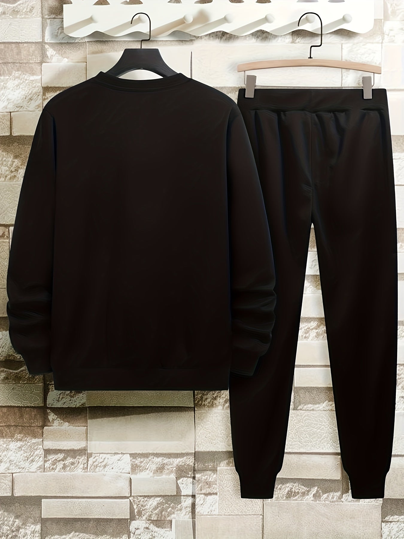 2-Piece NO DAYS OFF Outfit for Men: Crew Neck Long Sleeve Pullover Sweatshirt and Drawstring Sweatpants Joggers Set for Spring Fall