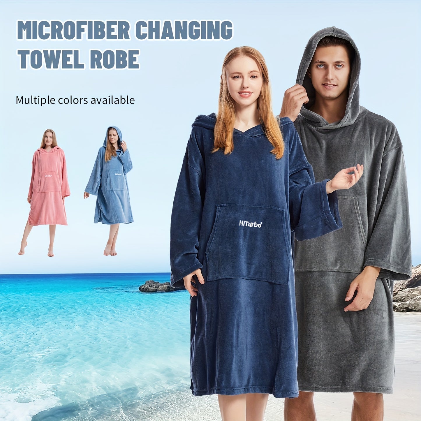 Chilllux, HiTurbo Ultra-Soft Coral Fleece Hooded Bathrobe - Oversized, Quick-Dry & Absorbent, Perfect for Swimming, Home, Showering, Diving, Surfing, Beach