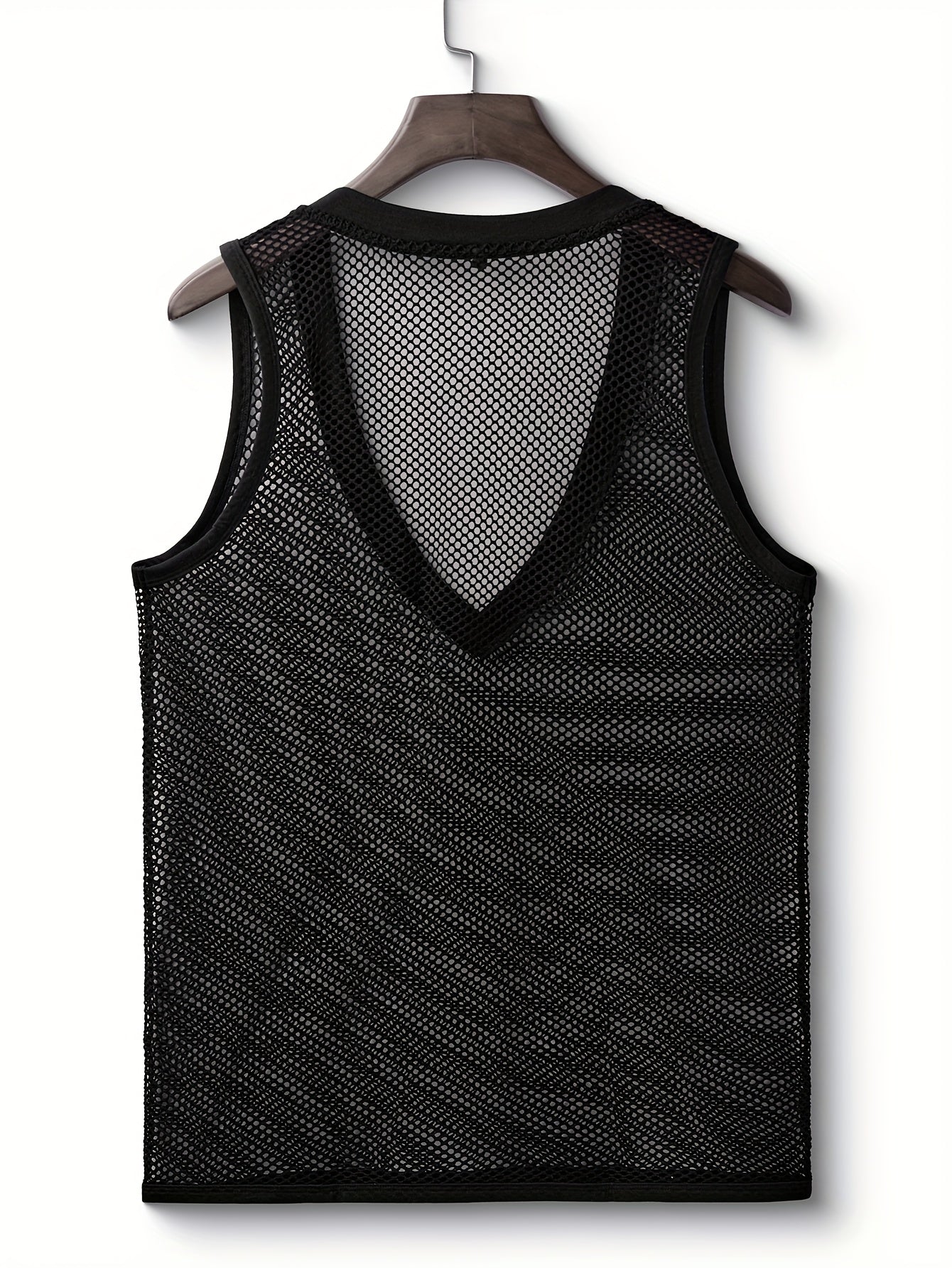 Men'S Sleeveless Stylish Outdoor Sports Party Top with a Sexy Deep V-Neck Design Made of Elastic Mesh Fabric.