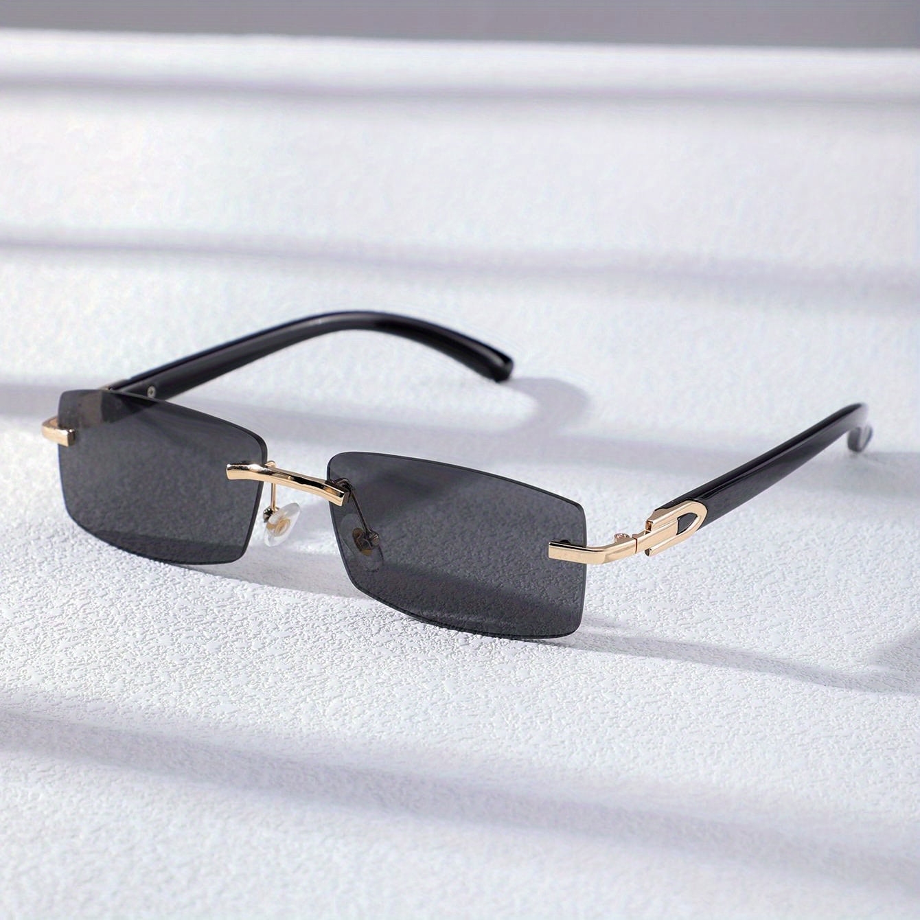 Trendy Gradient Rectangular Sun Shades Glasses - Fashion Accessories for Women and Men - Stylish Beach Vacation Travel Eyewear with Rimless Design for Summer