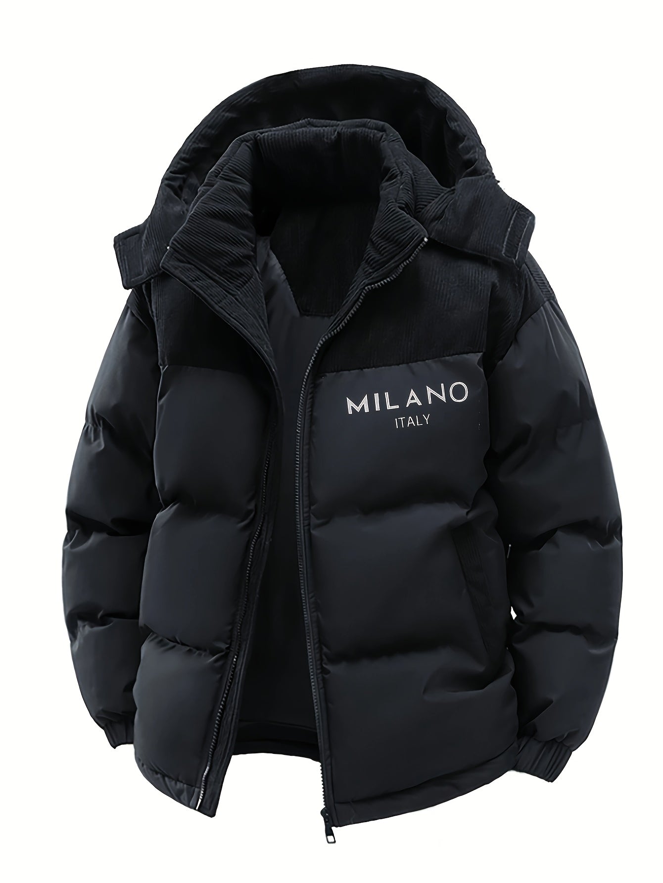 Men'S Casual Faux Fur Jacket with "MILANO ITALIA" Print - Lightweight Hooded Outdoor Coat, Beige, Regular Fit, Pockets Included, Polyester Fabric, Perfect for Casual Wear, Hooded Jacket
