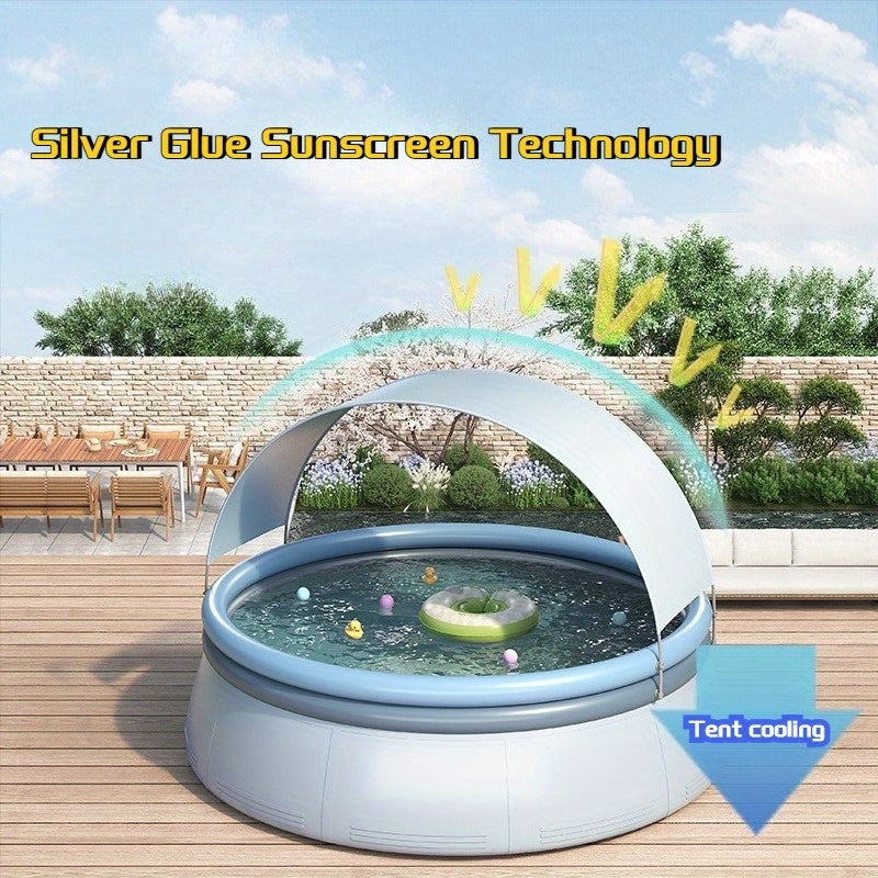 Large Inflatable Pool with Sunshade, Ring-Shaped Swimming Pool, Luxury Family Outdoor Foldable Portable Pool, Double-Ring Buoyancy Shaped Pool, Home Bathing Large Water Play Pool, Summer Party Gift