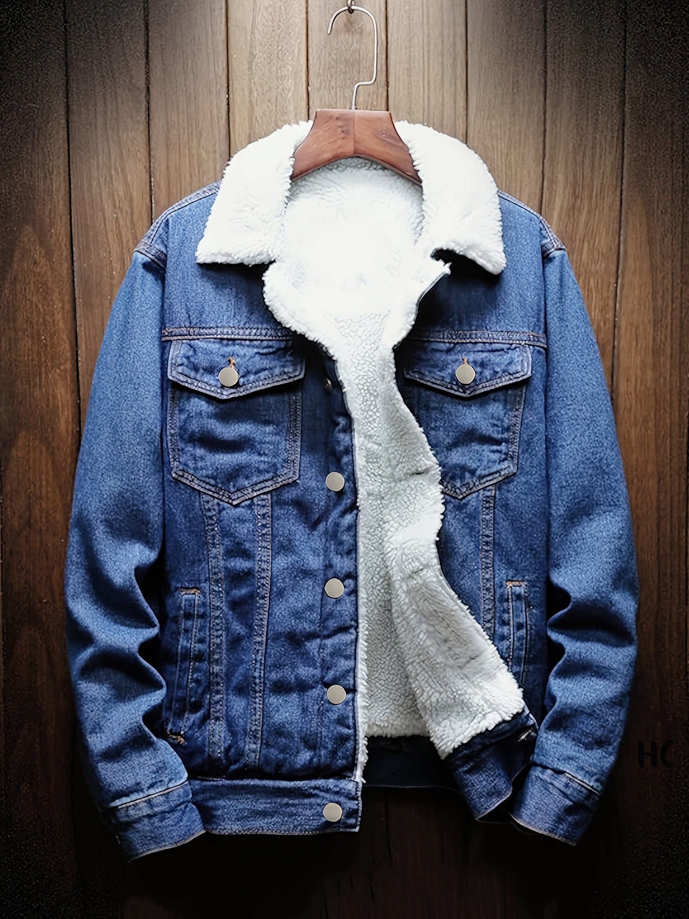 New Winter Men's Fleece-Lined Long Sleeved Denim Jacket, Trendy Loose Casual Thickened Warm Lining, Jean Jackets for Men, Jeans Jacket for Men High Quality, Jeans Jacket with Patches, Winter Clothes for Men, Cold Weather Wear, Casual Outerwear, Classic D
