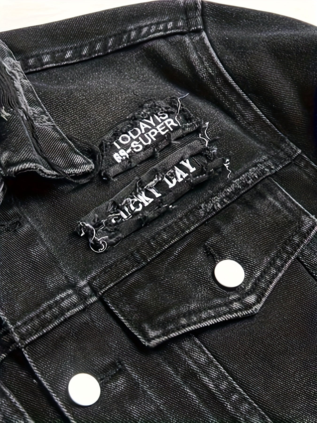 Men's Black Distressed Jacket - Vintage Streetwear Coat with Button-Up Front, Non-Stretch Fabric - Machine Washable Casual Outerwear for Everyday & Formal Events, Versatile Clothing, Classic Collar, Quality Stitching, Stylish Outerwear, Urban Style
