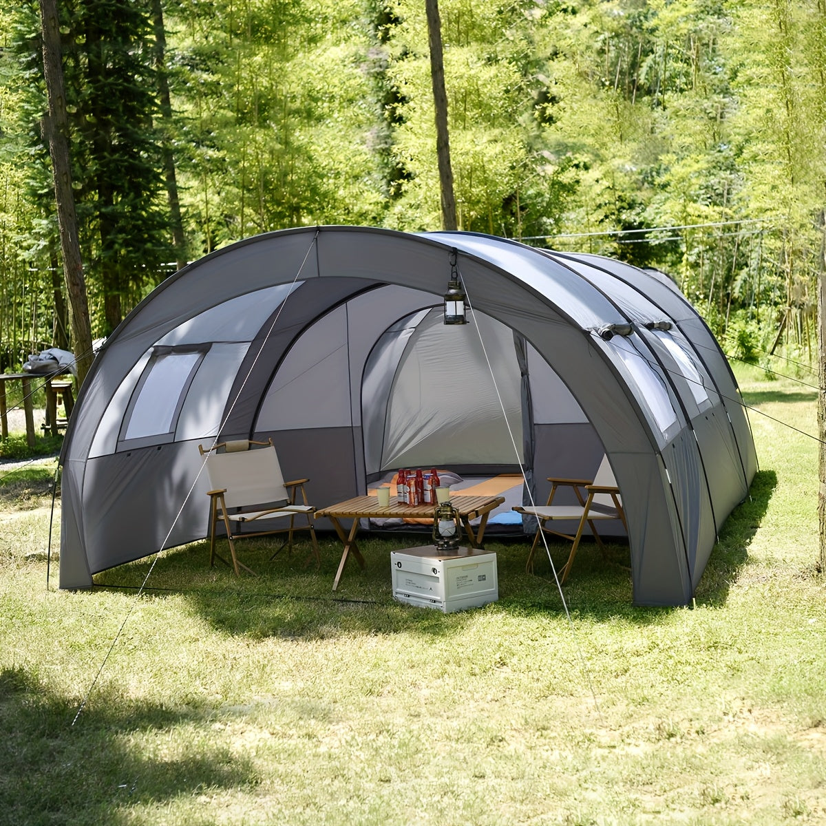 Extra Large 8-Person Family Camping Tent - Windproof & Sunproof Thick Portable Tunnel Tent with Front Zippered Entrance, All-Season Use for Outdoor Camping, Hiking, Family Adventures (Gray), Tents for Camping, Spacious Interior, Durable Fabric Cover
