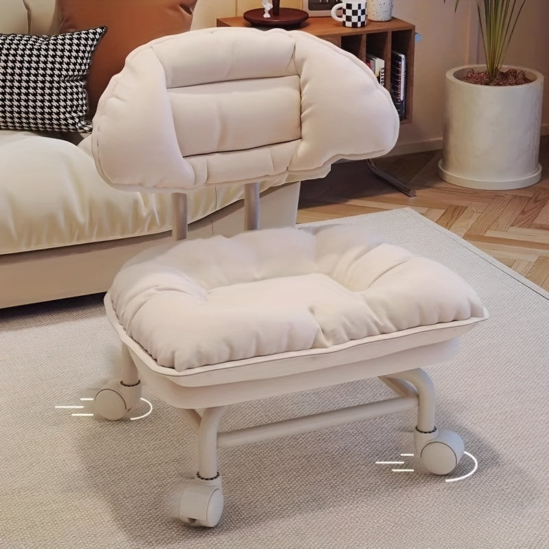 Modern White Swivel Stool with Wheels - Ergonomic Lazy Backrest Chair, Comfortable Cushion & Durable Plastic Frame, Easy Assembly for Living Room, Bedroom, Office - Home Decor Furniture, Chair for Living Room, Bedroom Seating, Sleek Design, Sturdy Constr