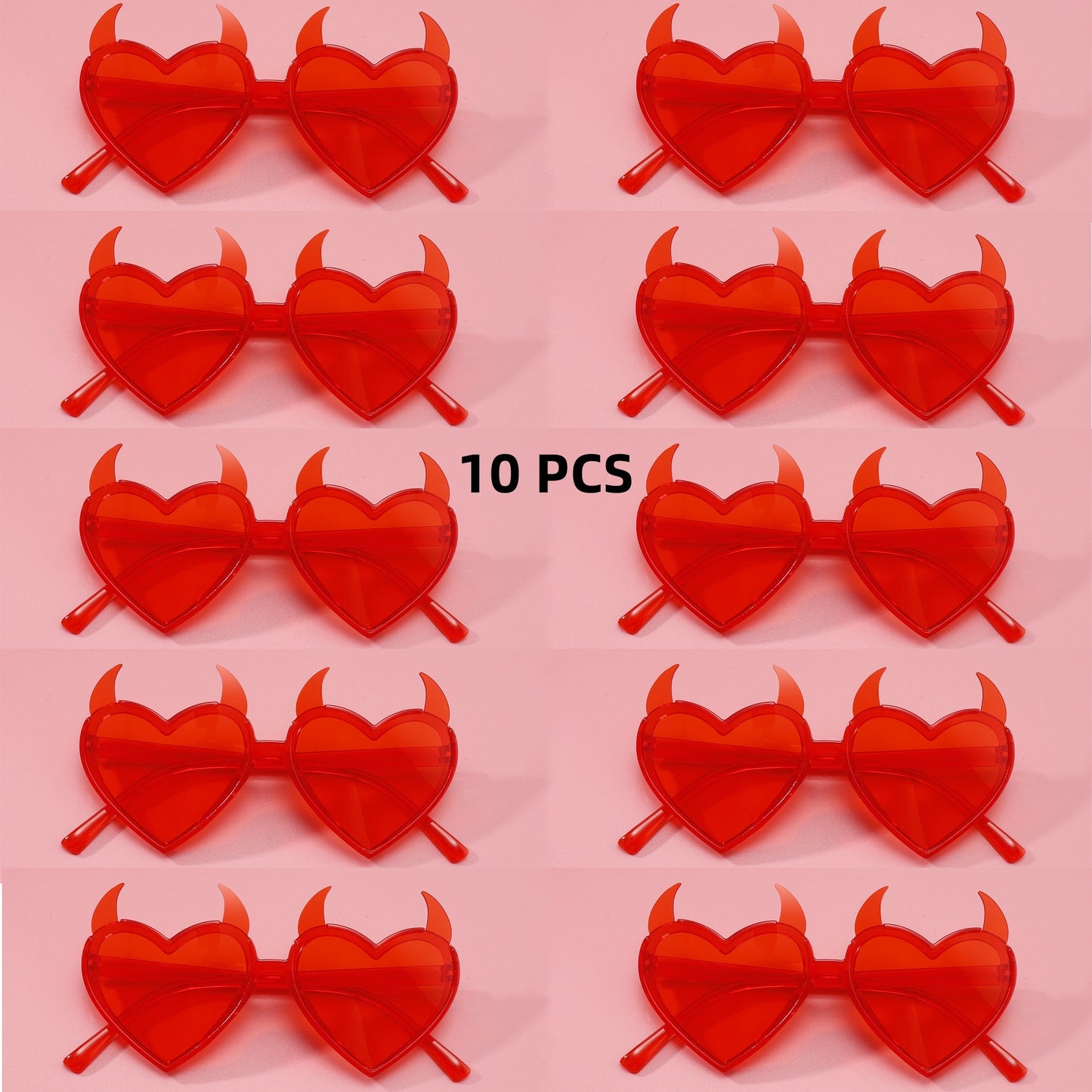 10pcs Heart-Shaped Devil Horn Glasses, Novelty Red Tinted Eyewear, Polycarbonate Costume Glasses for Halloween, Themed Parties, And Events, Pop Culture Fashion Accessories, Power-Free Use